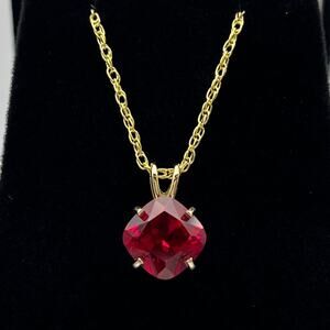 Beautiful 5ct Cushion Cut Ruby Pendant Necklace in 14k Gold